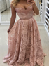 Sweetheart A Line Pink Lace Beadings Prom Dresses LBQ3151